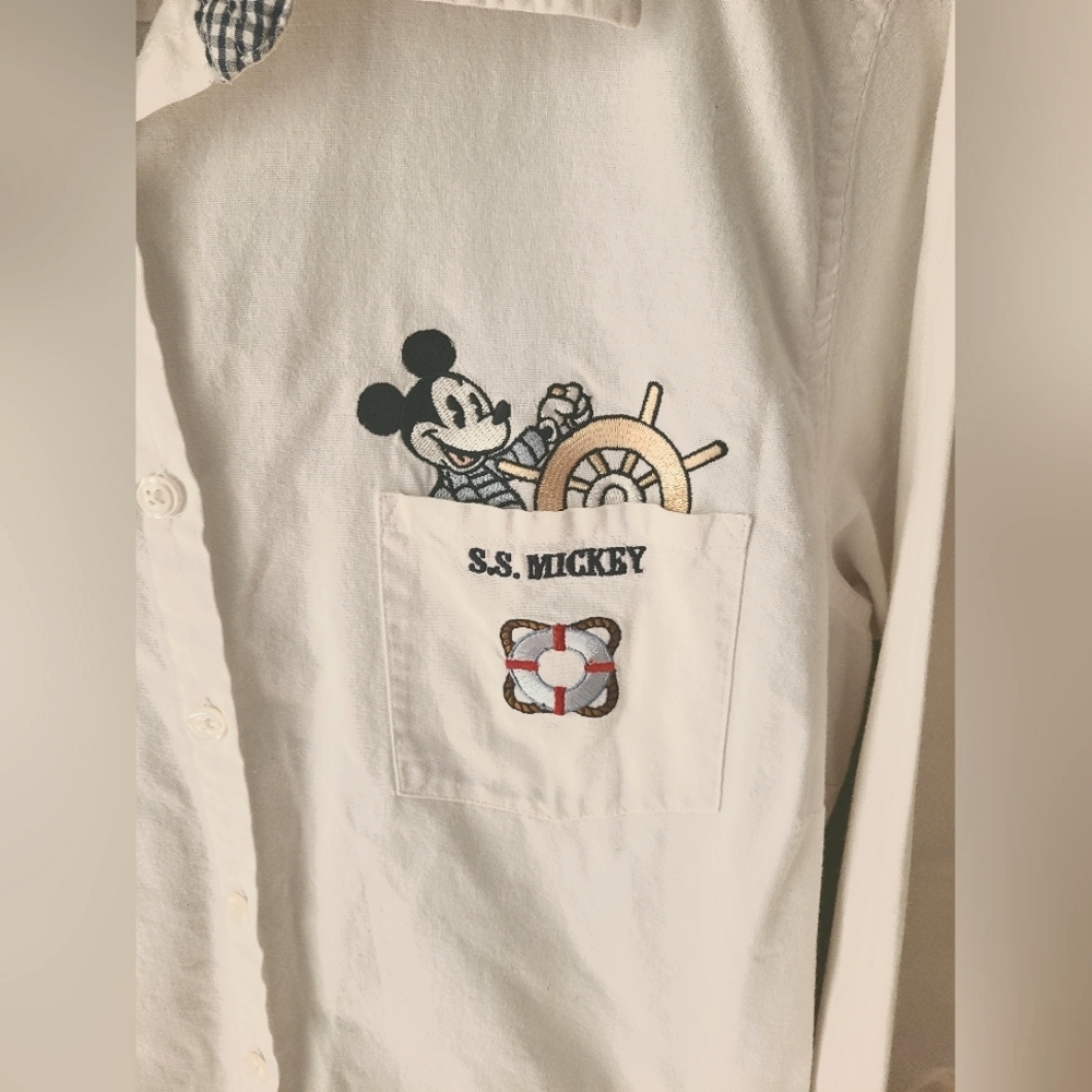 Disney Button Down S.S. Mickey Nautical Shirt, Size Extra Large - Picture 2 of 4
